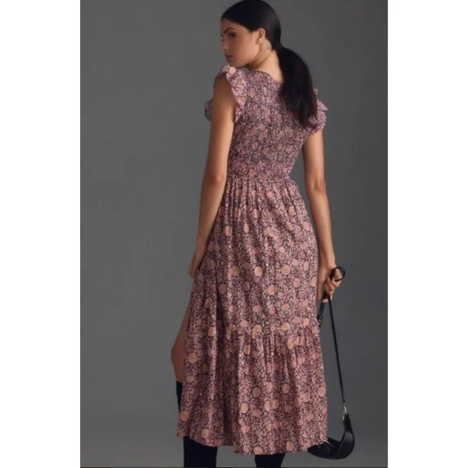 NEW Anthropologie Peregrine Midi Size Small Autumn Floral Ruffle‎ Sleeve Dress - Image 4