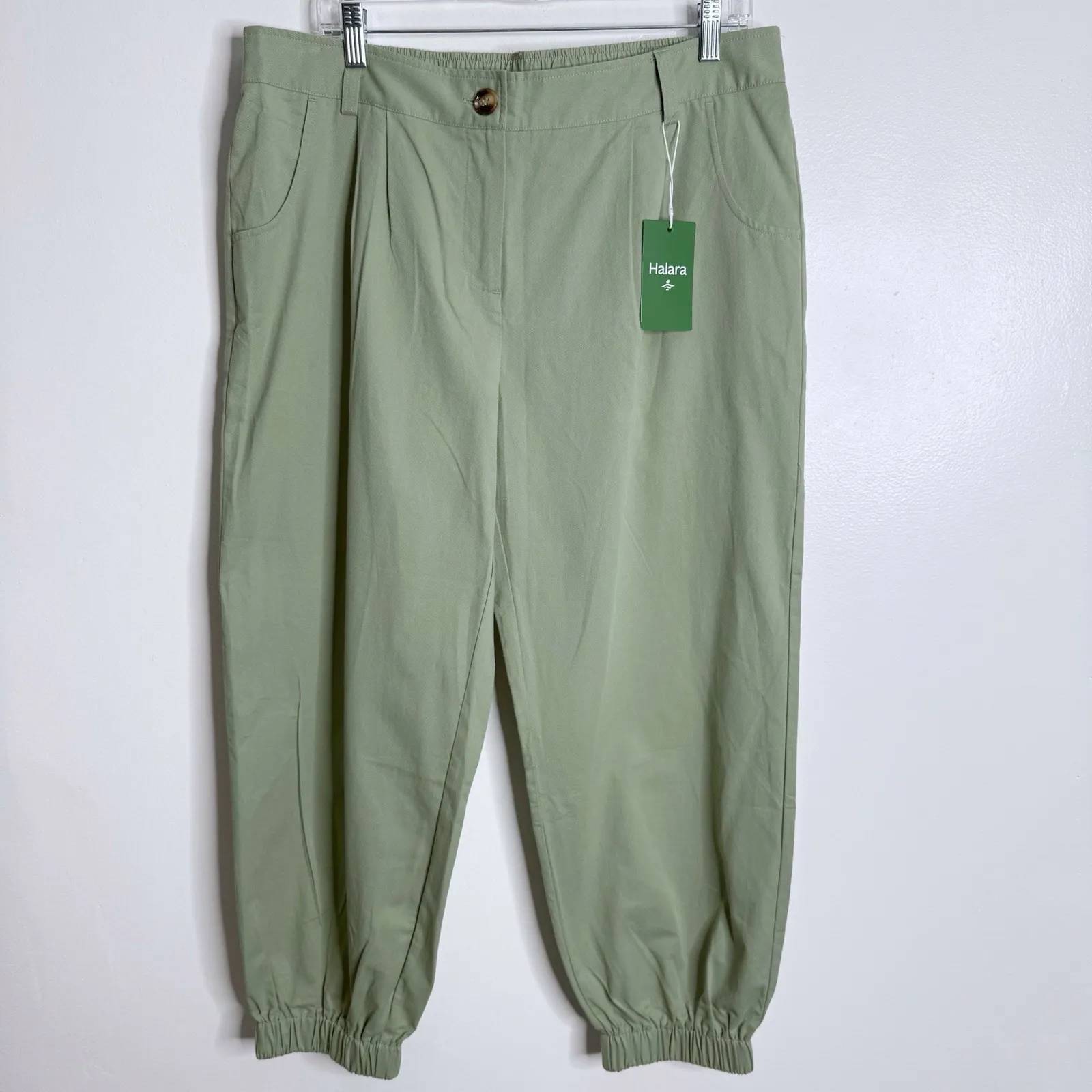 NWT Halara Mid Rise Zipper Pocket Casual Cotton Joggers Laurel Green X-Large - Image 2