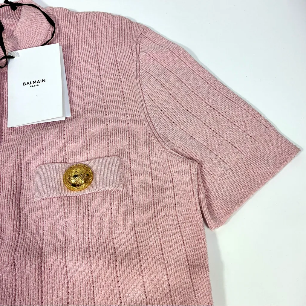 Balmain Knitted Four Pocket Short Sleeve Cardigan FR 40 US 8 Pink NWT - Image 9