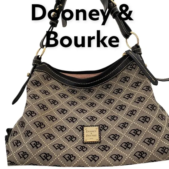 Dooney & Bourke Logo Print hobo zip-up purse Black & Gray - Image 2