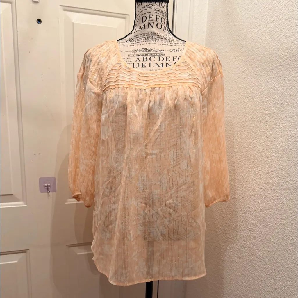 LC Lauren Conrad Light Peach / gold Blouse transparent chemsie/slip top - Image 10