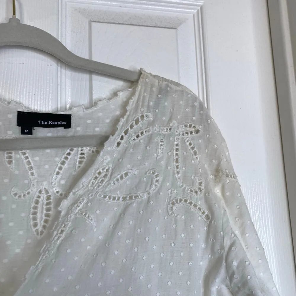 The Kooples Broderie Anglais Dobby Dress White Lace Dainty Cottagecore Medium - Image 4