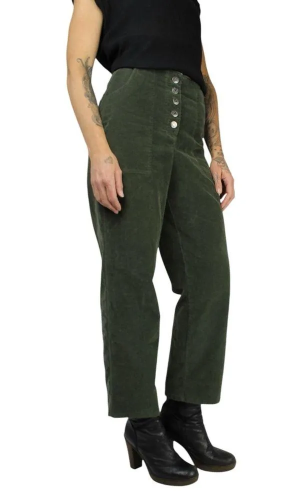 House of Harlow 1960 Cotton Blend Corduroy Straight Leg Pant Olive • Sz 6 - Image 4