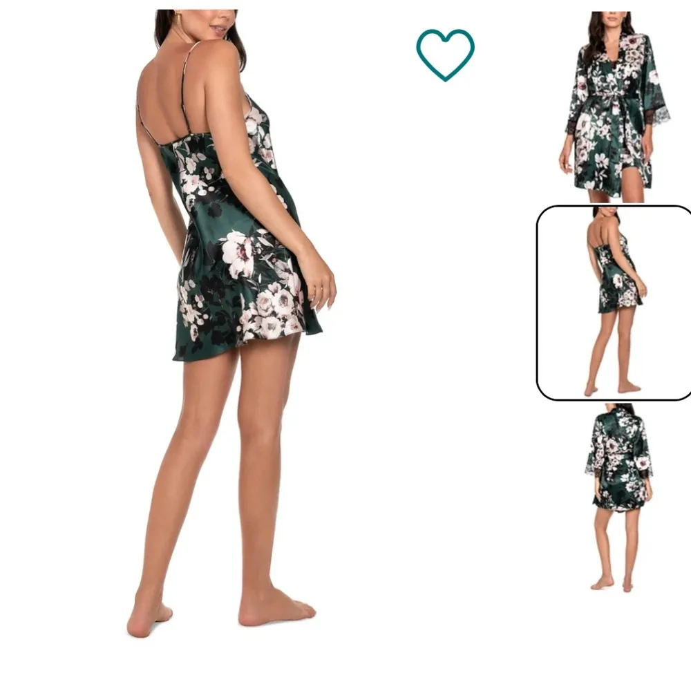 Floral Satin Kimono Robe - Green - Image 2