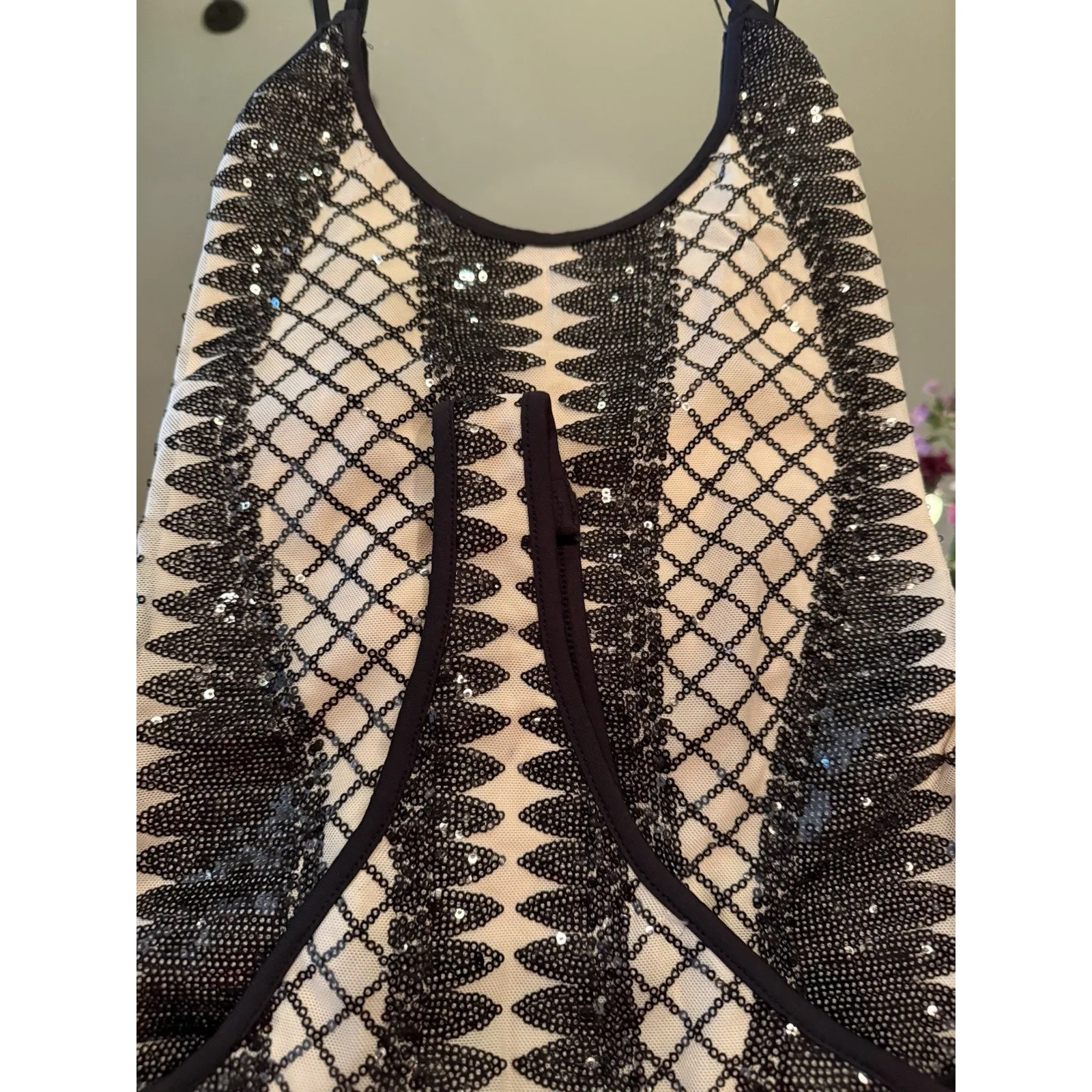 Charlotte Russe L Y2K Crochet Net Black Bodysuit Festival Shimmy - Image 4