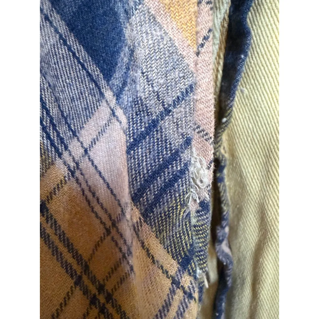POL Cotton Distressed Plaid Patchwork Shacket Yellow Size XL - Image 7