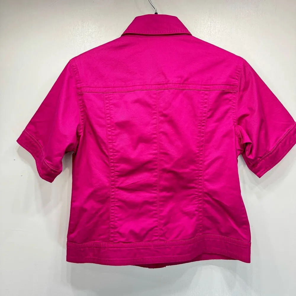 Chico’s Berry Magenta Short Sleeve Button Front Topper Jacket Size 1/Medium - Image 2