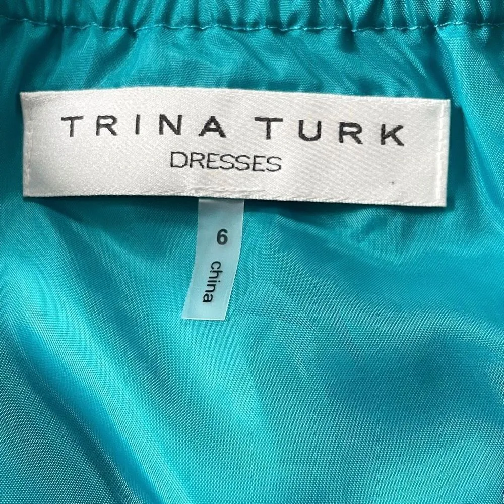 Trina Turk Silk Turquoise Gold Studded Halter Dress Size 6 - Image 5