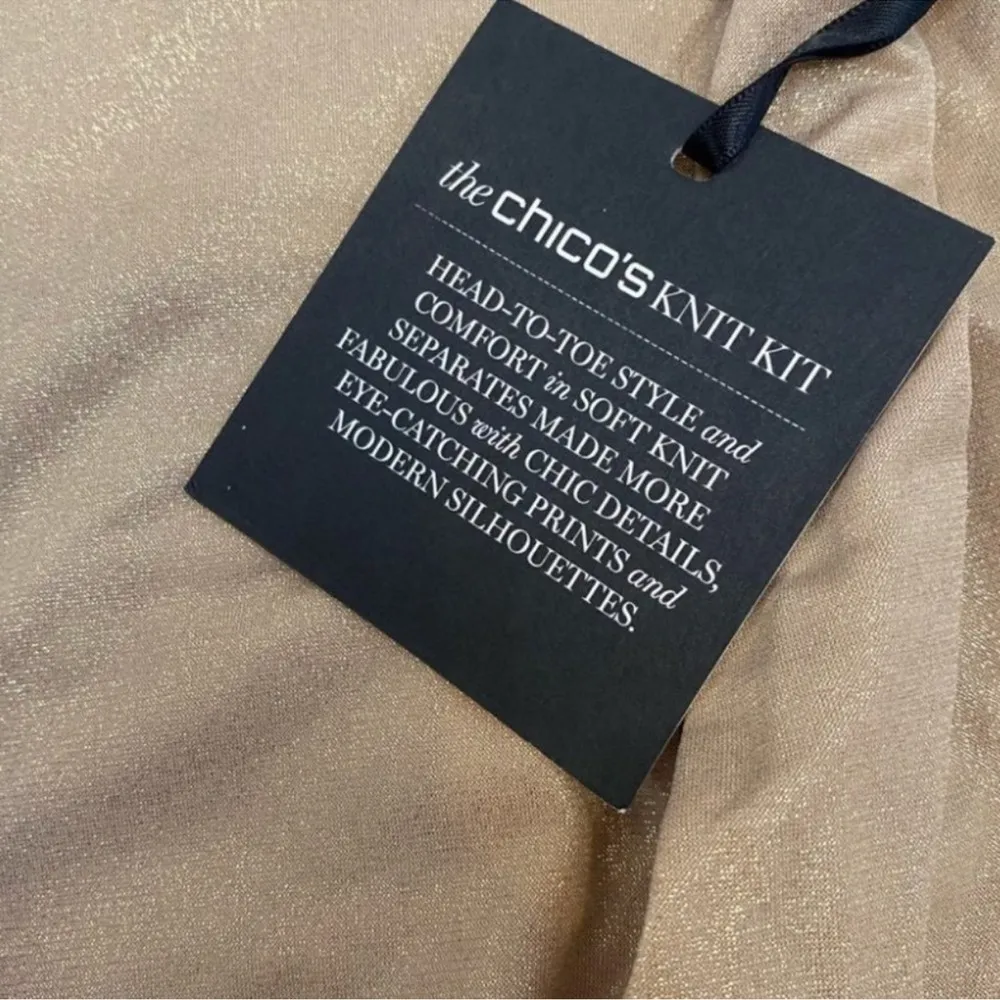 NWT Chico's Knit Kit Metallic Shirttail Top 3/4 Sleeve Arabian Camel Size Small - Image 5