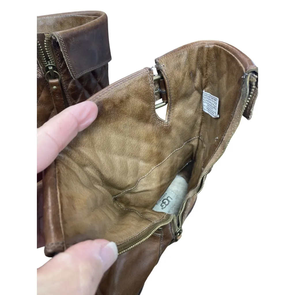 UGG Womans Brown Leather Moto Quilted Mid Calf Boots Sz 7.5 SKU 9475 - Image 6