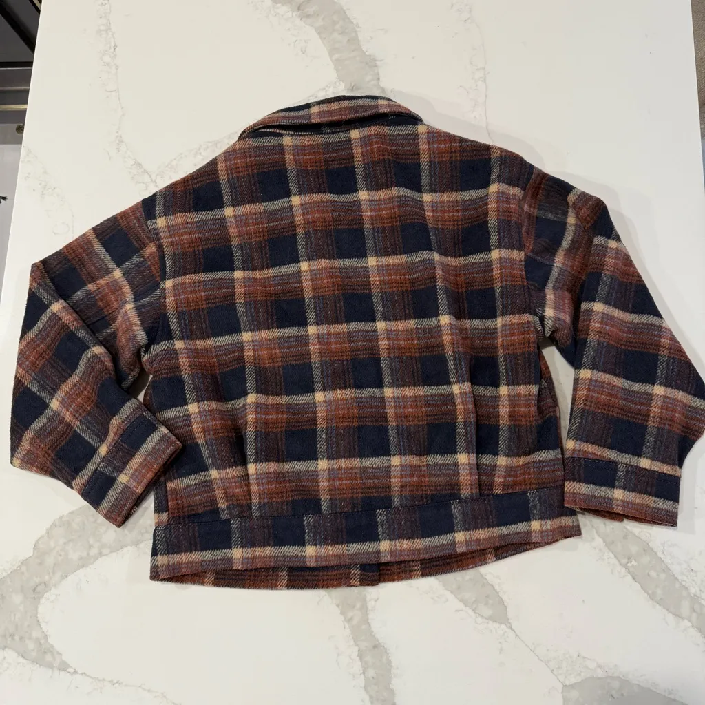 American Eagle Plaid Oversized Lined Shacket Women’s Medium Brown/Navy Jacket - Image 8