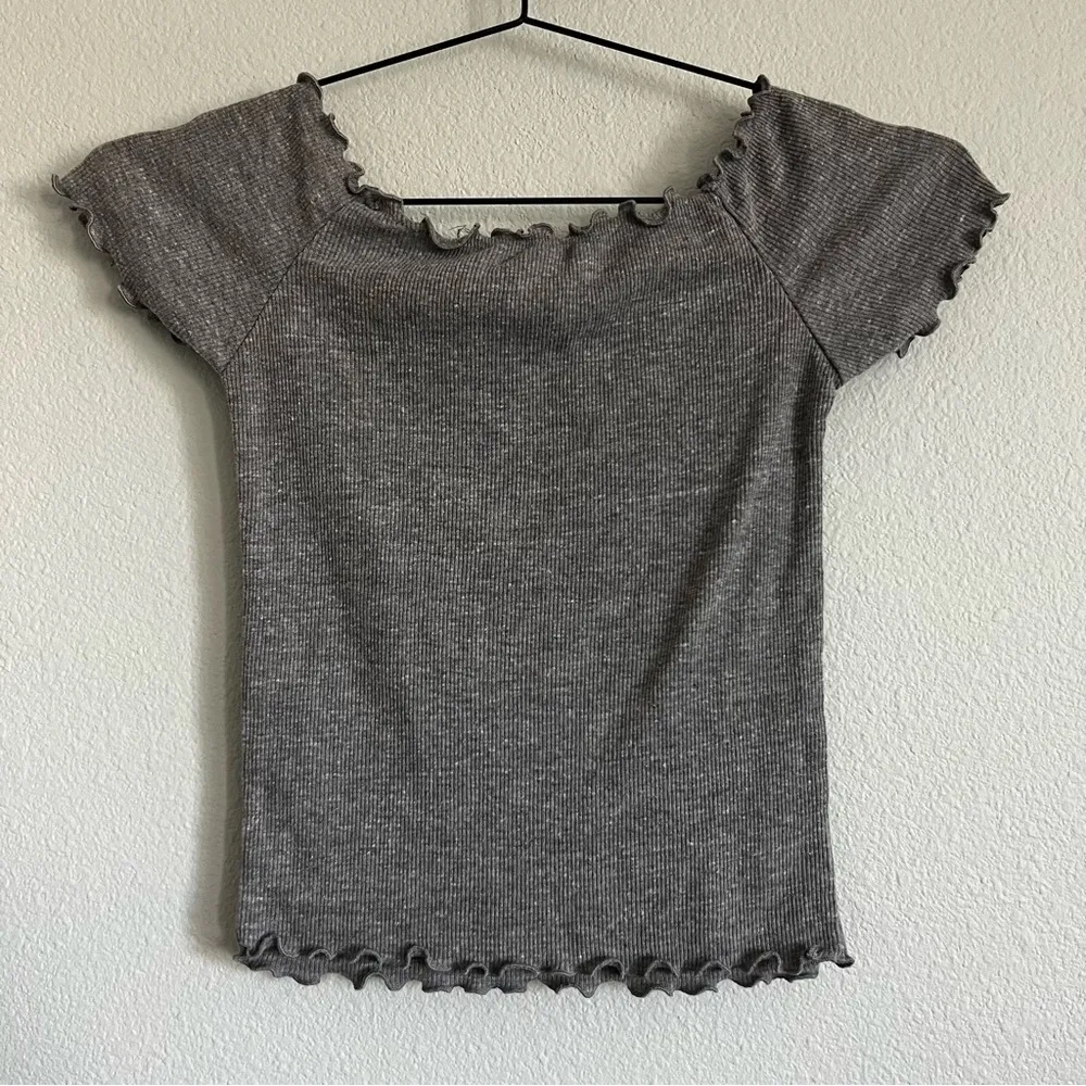 Grey Ribbed Cropped Top. Size One Size - Image 3