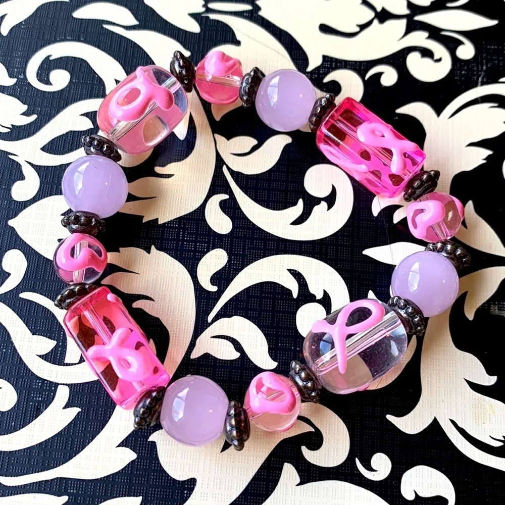 Pink Ribbon Breast Cancer Awareness Bracelet Classic Pink Stretch - Image 2