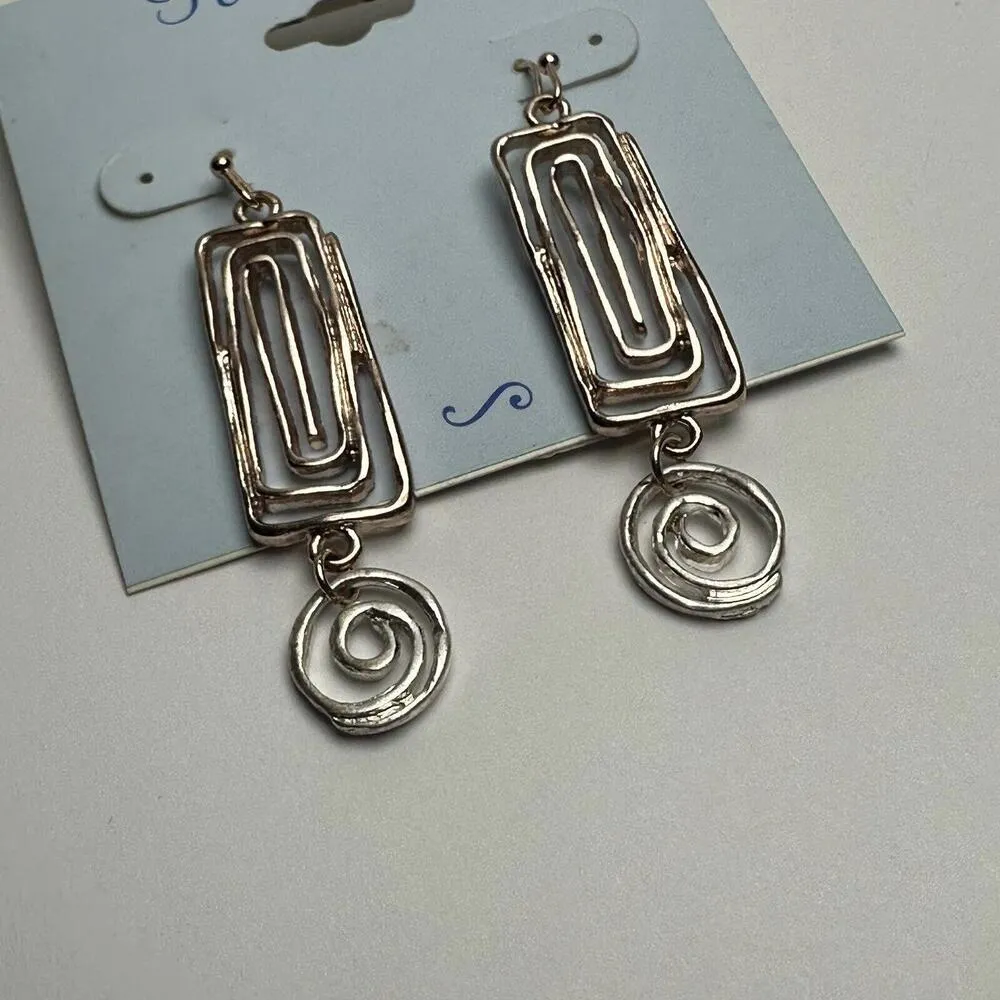 Periwinkle By Barlow Two Tone Metal Pierced Dangle Drop Earrings Silver - Image 3