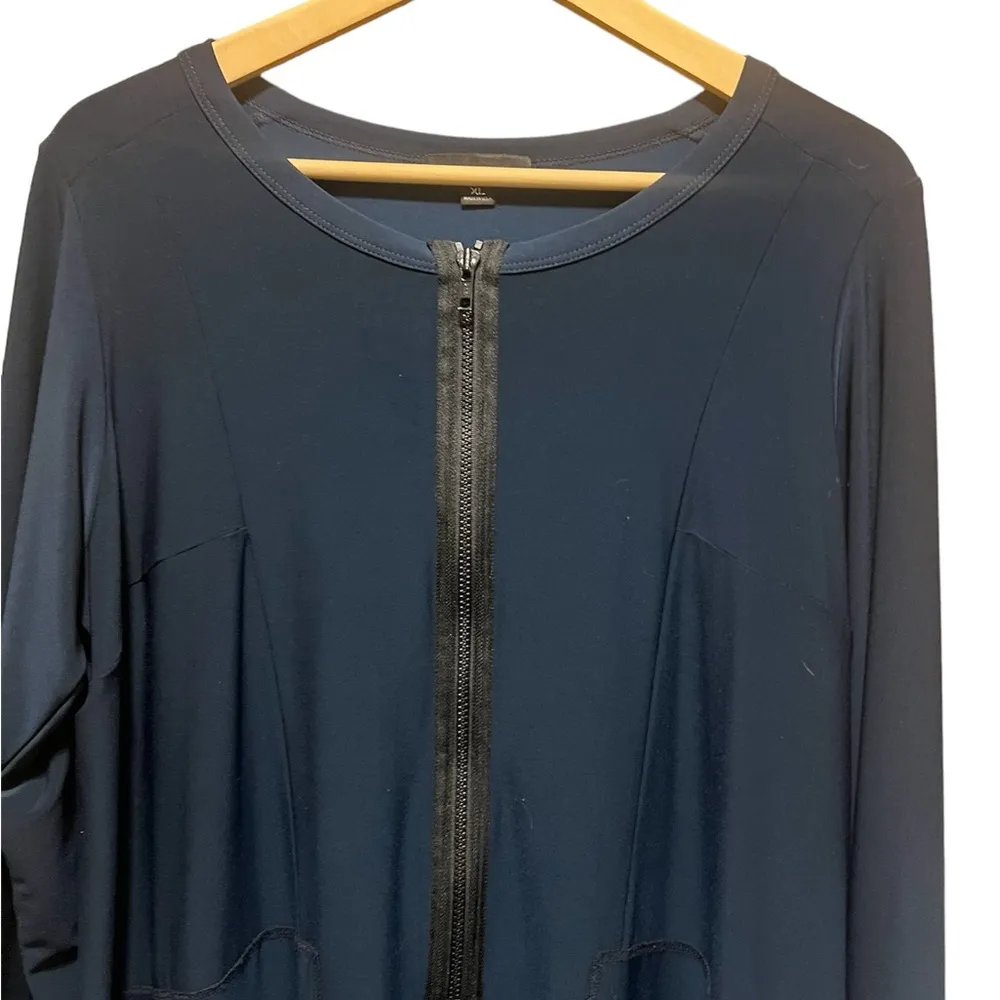 Sun Kim Navy Blue Long Sleeves Zip Detail Bubble Hem London Dress Size XL - Image 2