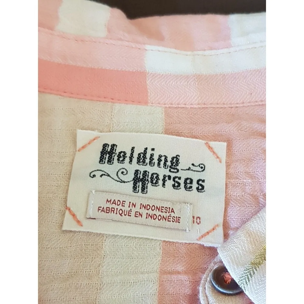 Holding Horses Anthropologie Shirt Sz 10 Button Down Plaid Gailen Western Rodeo - Image 8