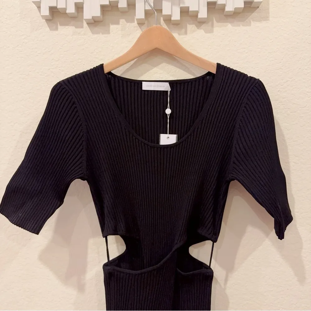 Jonathan Simkhai Colette Cut Out Rib Knit Midi Dress in Black Size L NWT Size L - Image 6