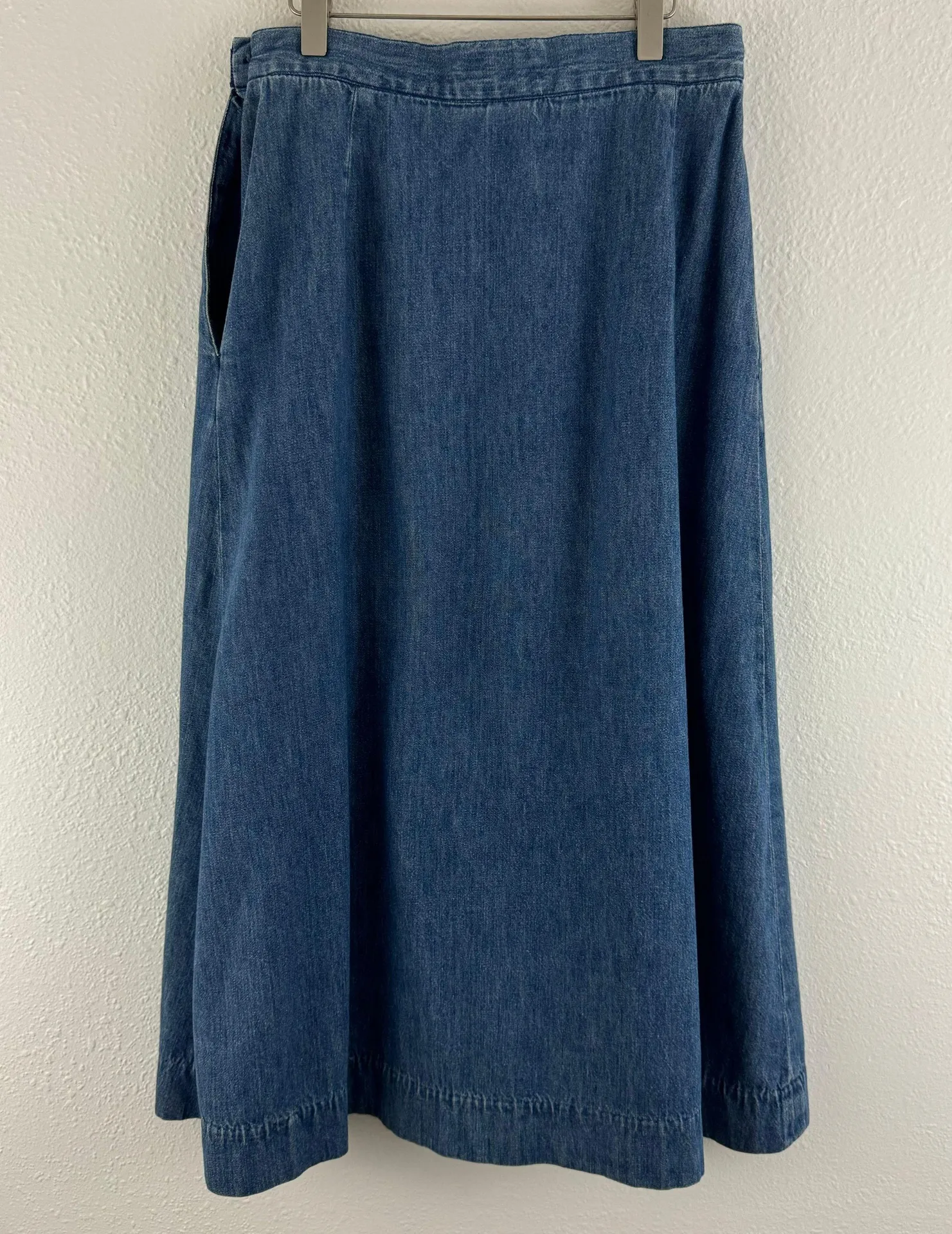 Lands'End  Vintage 90s Dark Wash Denim Jean Western Prairie Ranch Midi Skirt - Image 7