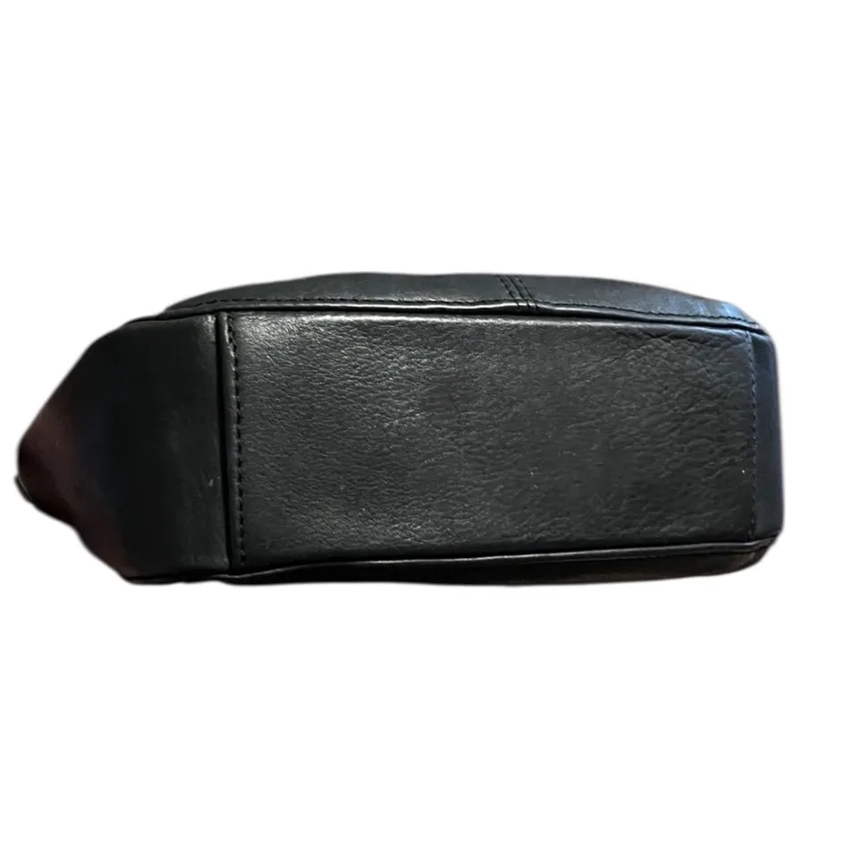 Fossil Vintage Black Leather Slouch Saddle Crossbody Bag with Key Zipper Pull - Image 4