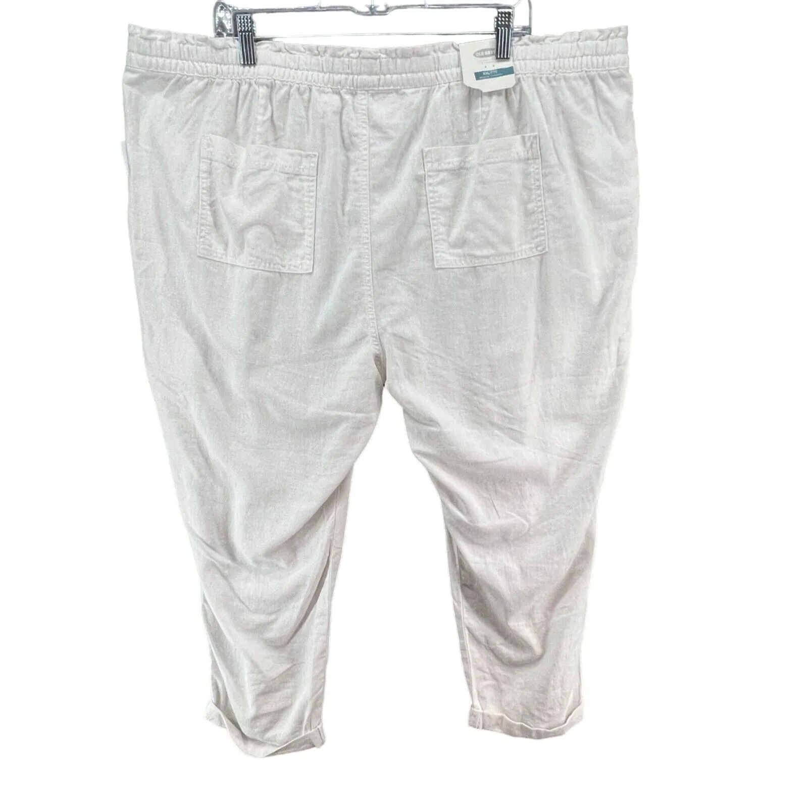 Old Navy Linen Crop Pant Women 2XL Bright White Pull On Elastic Waist Summer NEW - Image 3
