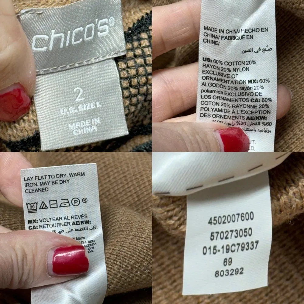 Chico's Floral Embroidered Sweater Long Duster Cardigan Jacket Tan Size Large - Image 15