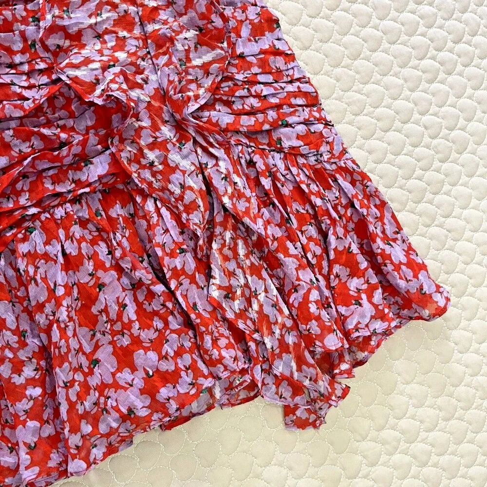 $495 NWOT Tanya Taylor Zora Floral Silk Blend Mini Dress 4 Puff Ruched Sleeve - Image 10