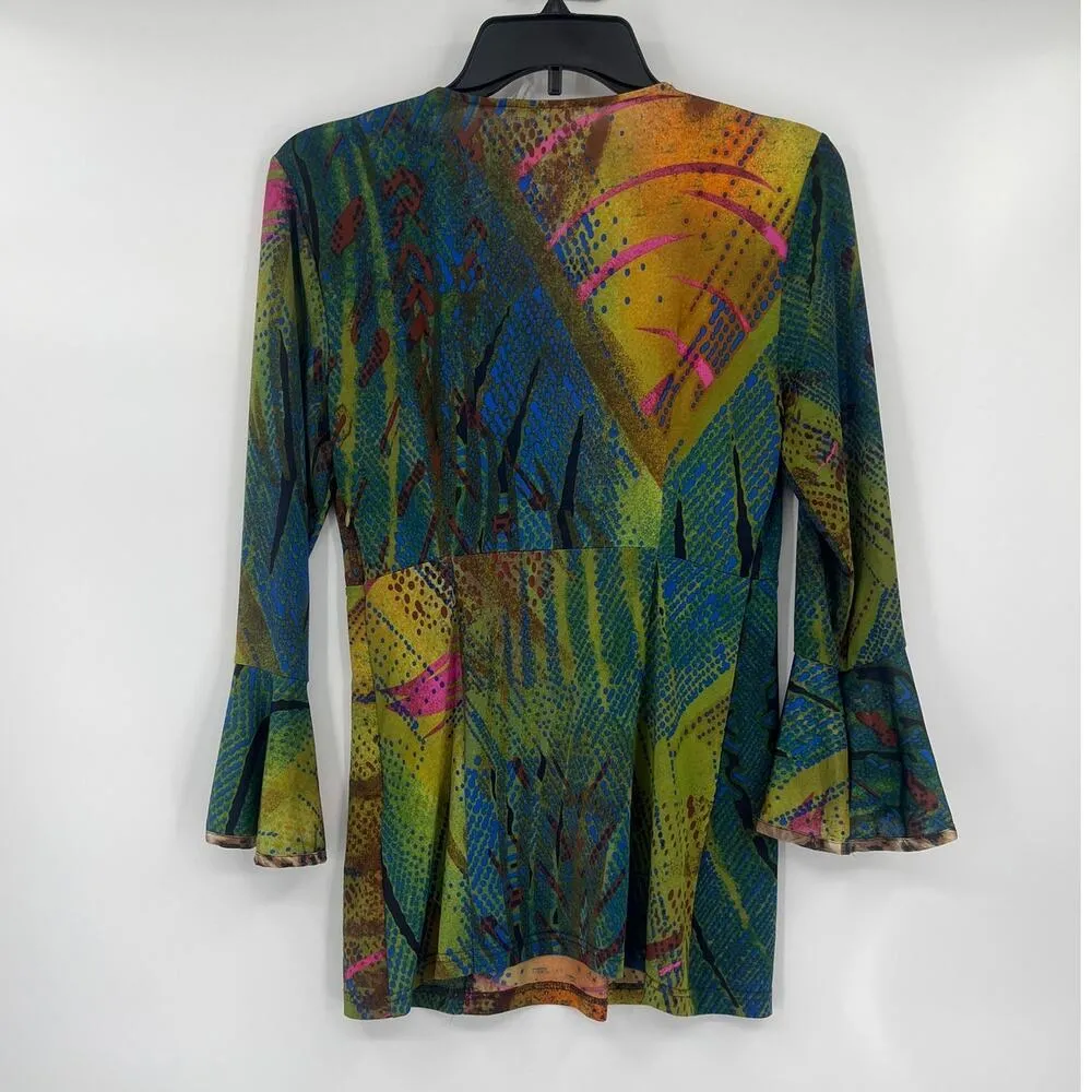 Alberto MakaIi Womens Babydoll Top Sz S Y2K Flare Sleeve Ruffle Boho Silky Glam - Image 8