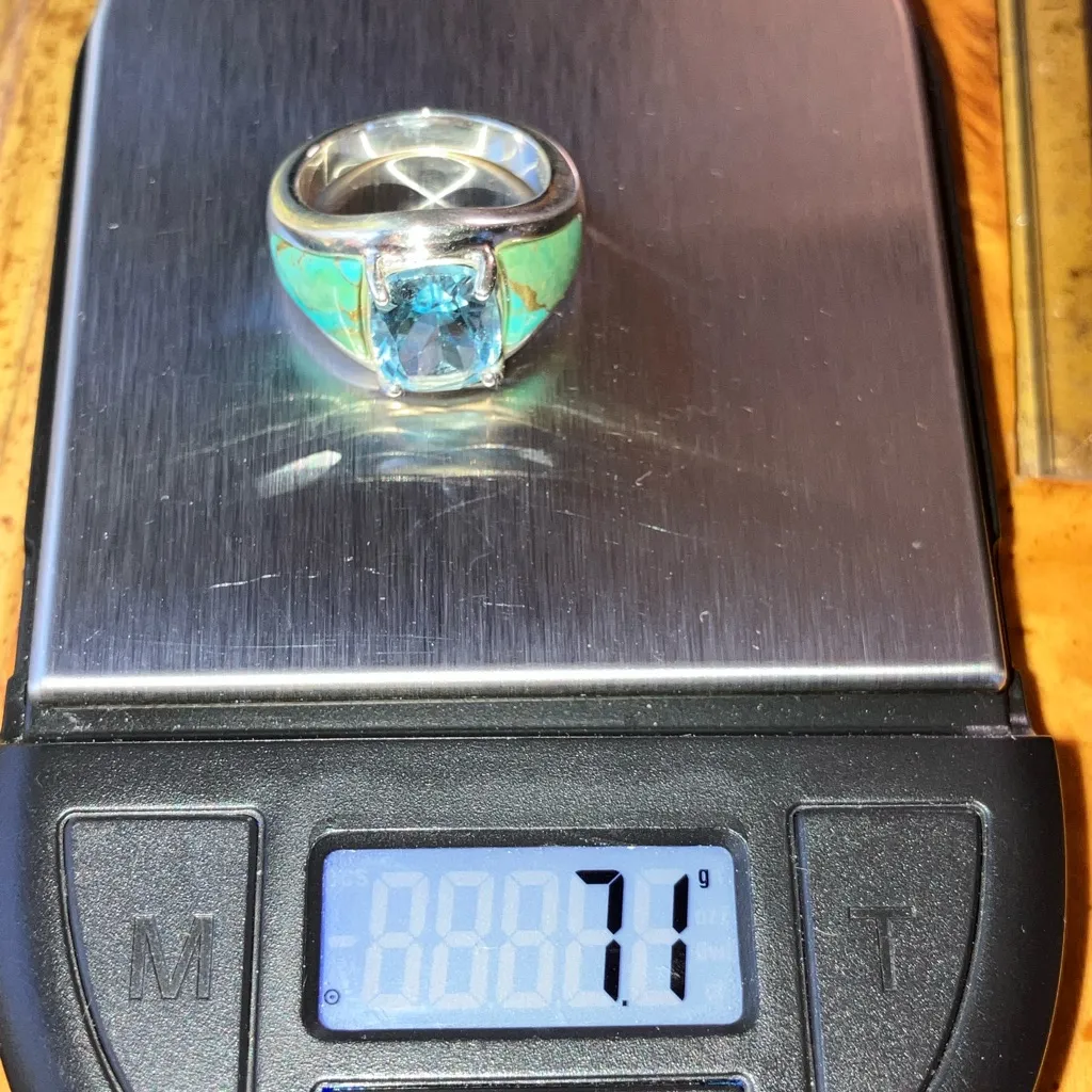 Sky Blue Topaz Mojave Turquoise Sterling Silver Ring Size 6 - Image 9
