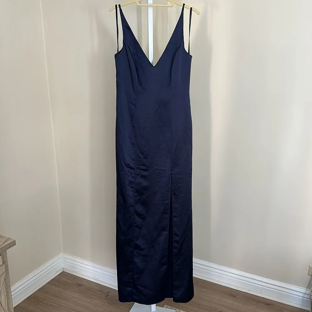 After Six Size 8 Draped Cowl-Back Princess Line Dress Front Slit Midnight - Image 3
