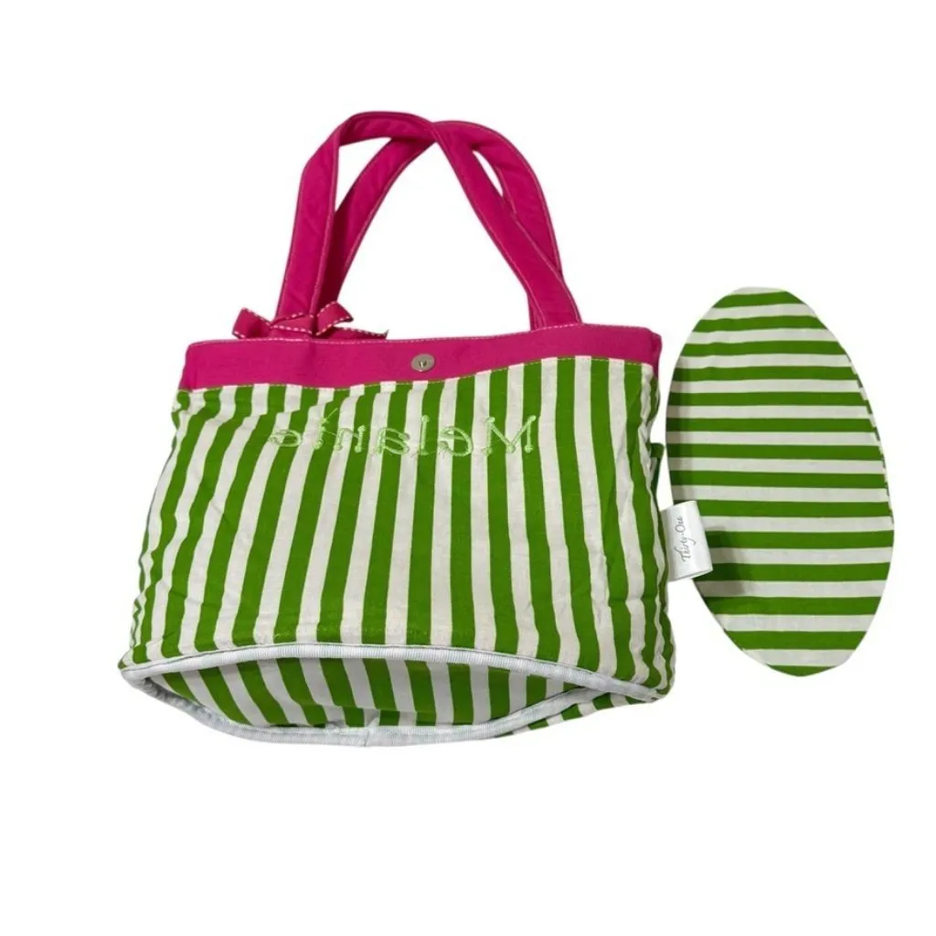 Thirty One Purse Pink White Polka Dots Melanie Name Embroidered Stripe Interior - Image 11
