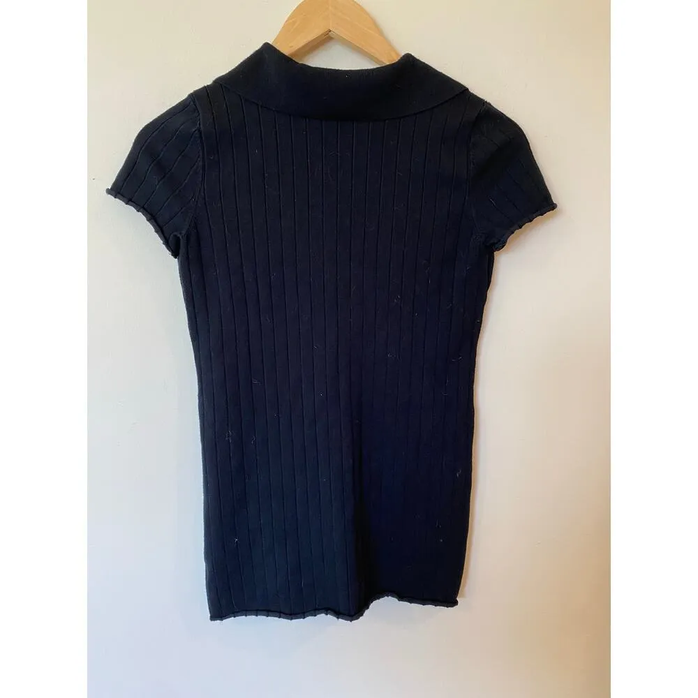 Abercrombie & Fitch Short Sleeve Button Front Polo Top Black Women's XS Casual - Image 2