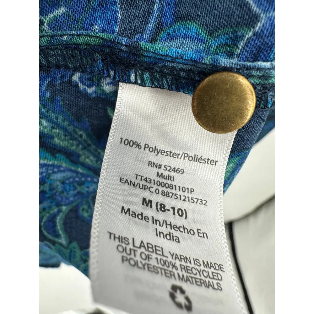 Time and Tru Knee Dress Women Medium Blue Green Paisley Boho Peasant Ruffle - Image 7