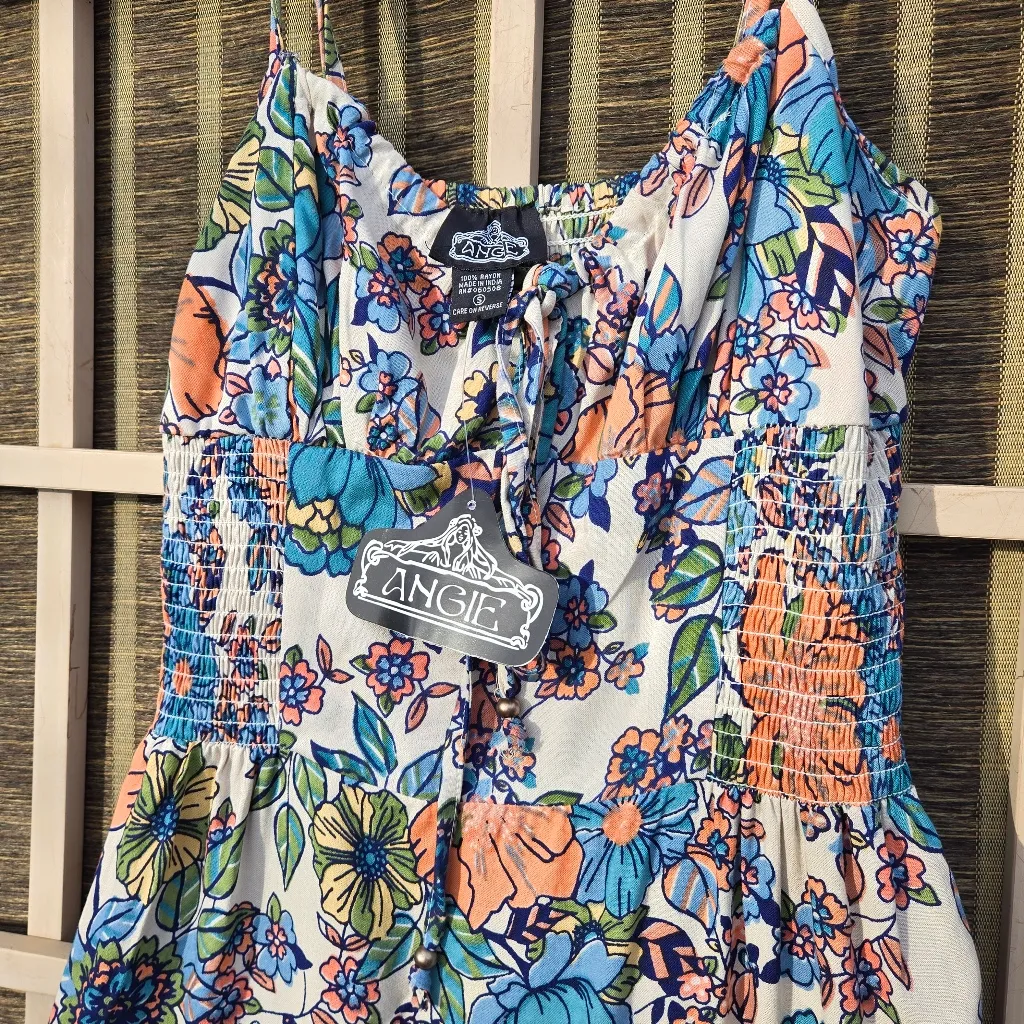 Angie Floral Maxi Tiered Dress in Blue and Cream S - Image 2