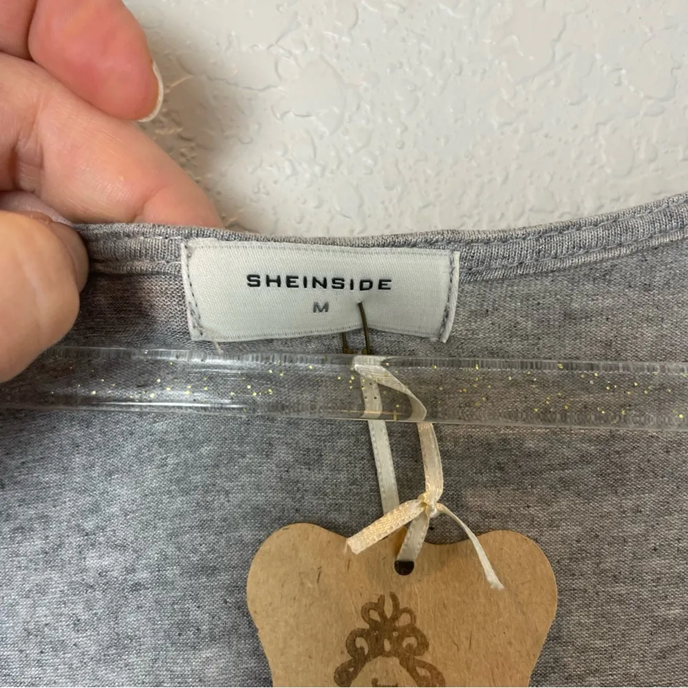 BNWT! SHEINSIDE Elegant Gray Faux Wrap Dress Asymmetrical Skirt Size M - Image 3