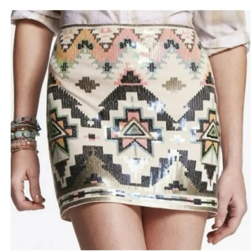 Express Pastel Sequin Skirt EUC - Image 2