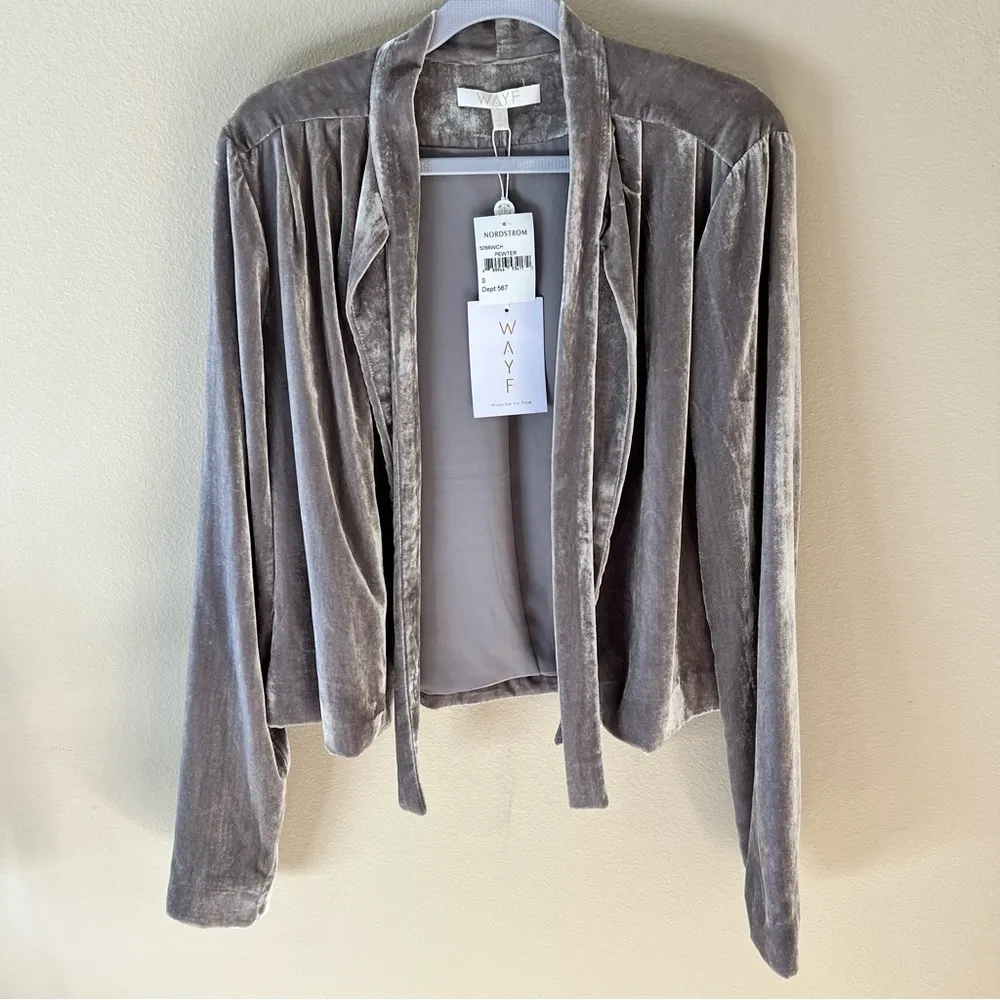 NWT Wayf Nordstrom Velvet Open Jacket Shirt Womens Small Pewter Gray Top Blouse - Image 2