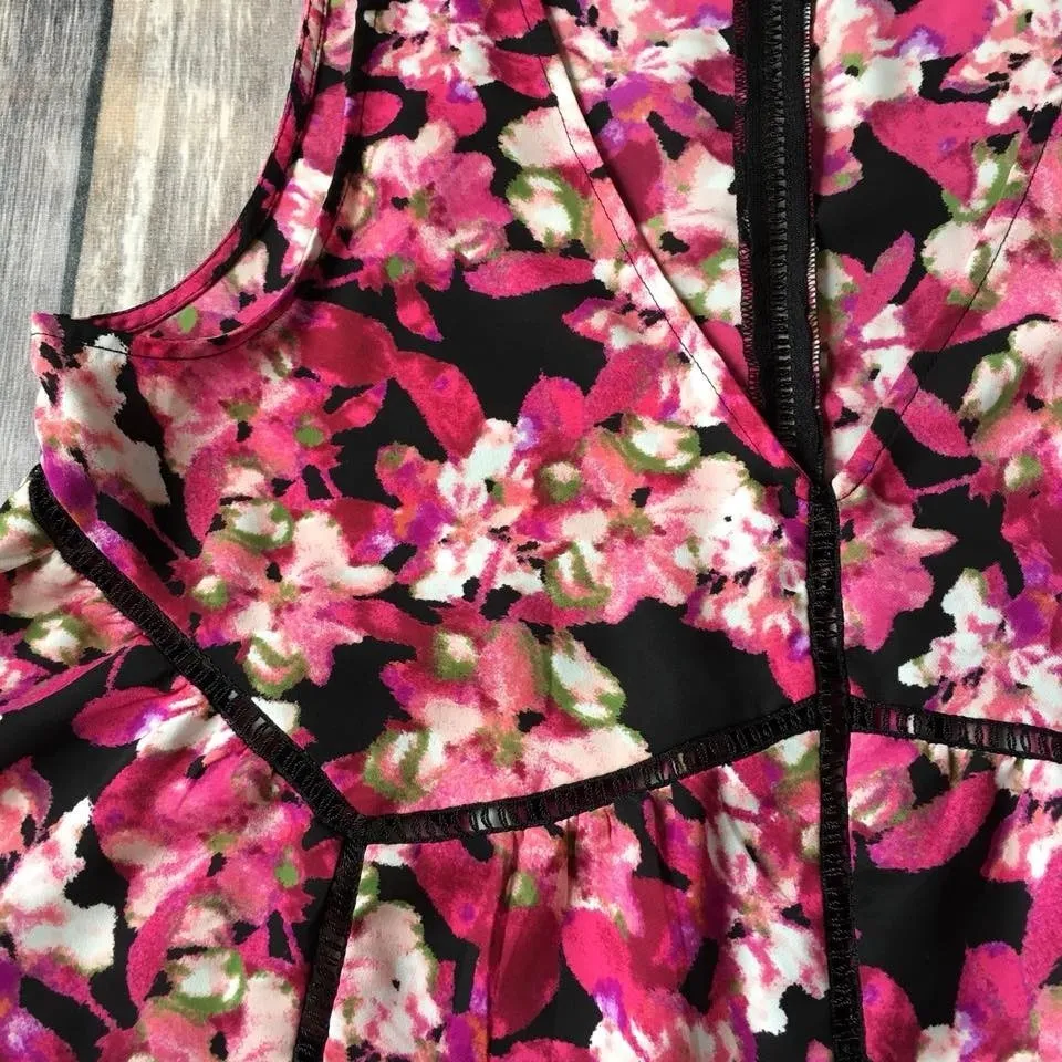 Jessica Simpson Floral Top Women M 8 10 Sleeveless Tank Boho Trapeze Swing Chic - Image 3