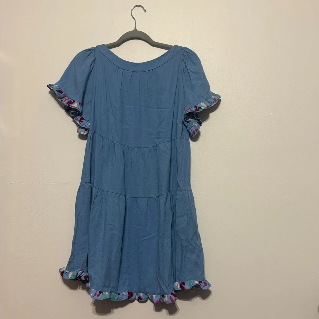 Umgee denim tiered babydoll style Dress with Colorful Ruffle Trim - Image 8