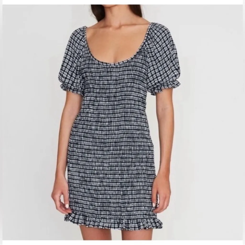 **Faithfull the Brand Constantia Mini Dress Emelinah Check Navy SP Petite NWT** - Image 3