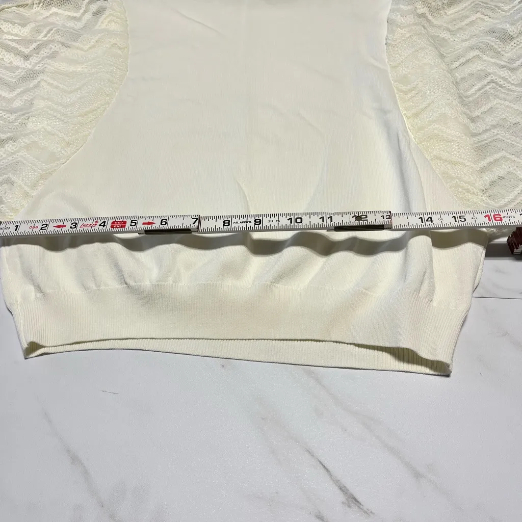 Main Strip Cream Off White Crewneck Sweater with Lace semi sheer sleeves small - Image 8