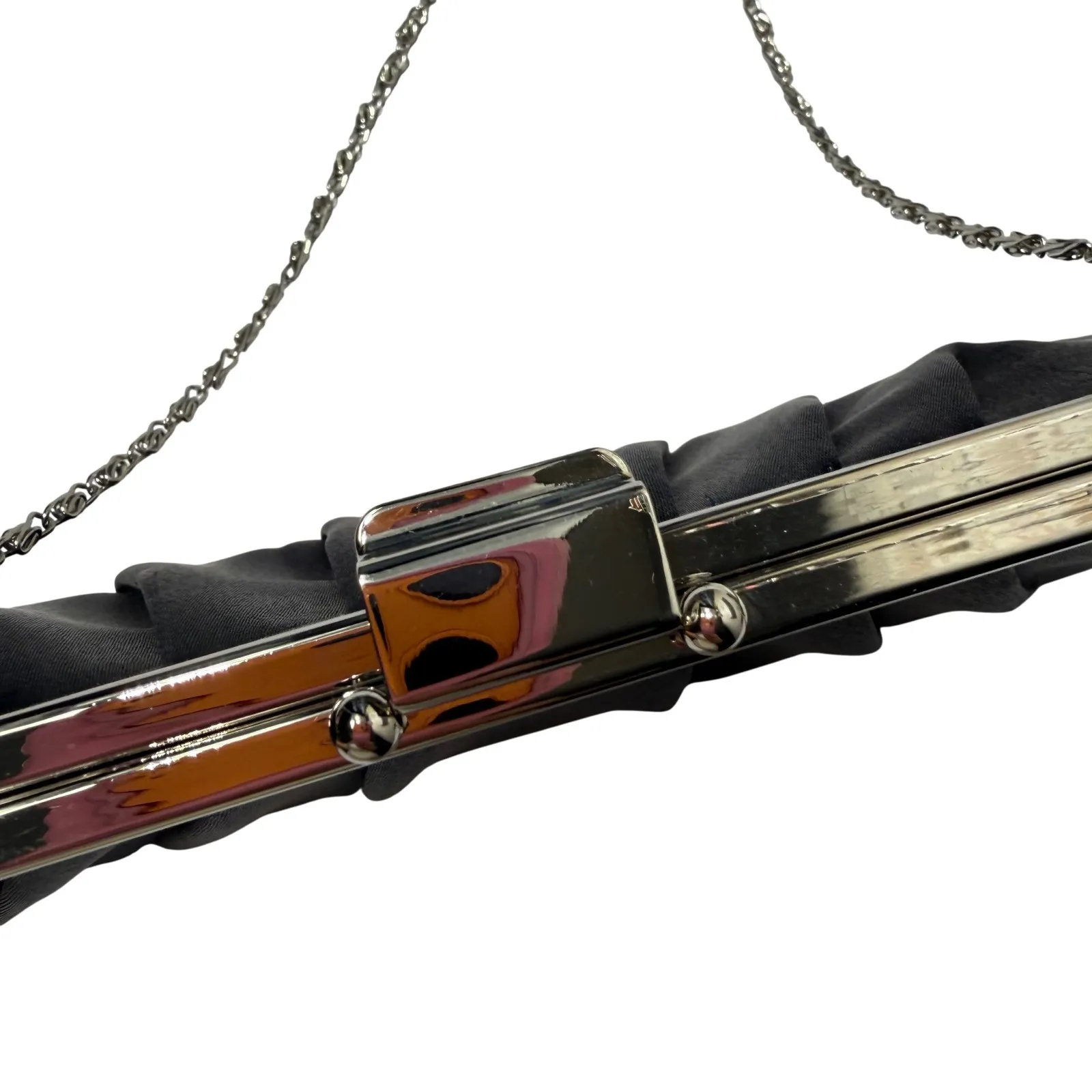 Vtg Gunne Sax by Jessica McClintock Satin Evening Clutch Navy Blue Chain Strap - Image 7