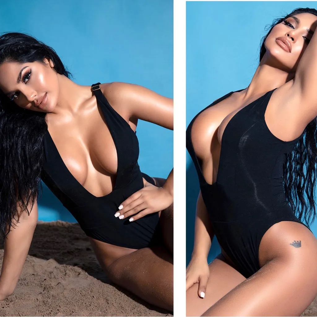 Yandy Plunge Pool One Piece Swimsuit Black Size Large One Piece Swimwear NEW - Image 2