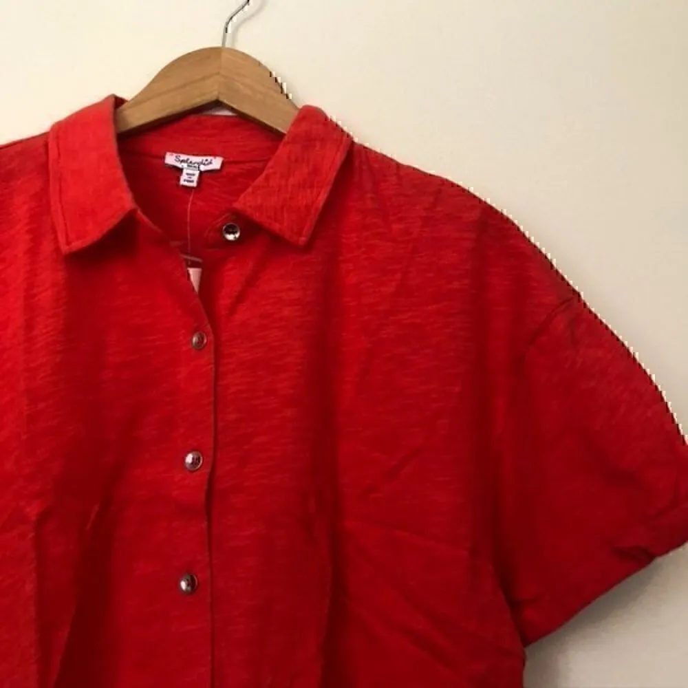 NEW NWT SPLENDID ANTHROPOLOGIE Tie Hem Button Down Top Red 100% Cotton Small S - Image 4