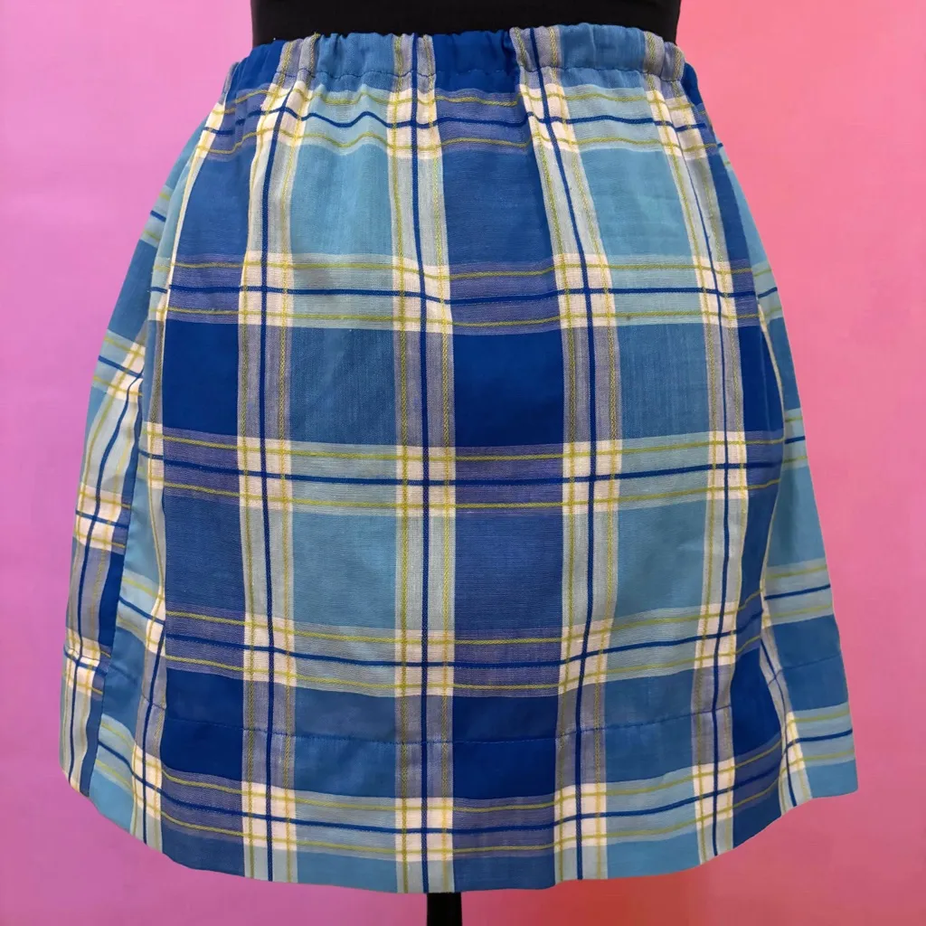 Vintage 60s Blue & White Plaid Mini Skirt w/ Matching Ribbon - Image 3