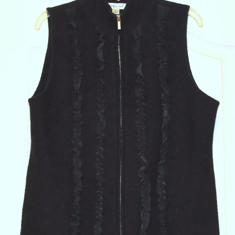COLDWATER CREEK WOMEN'S BLACK RUFFLE FRONT ZIPPERED VEST 100% WOOL, SIZE… - Image 2