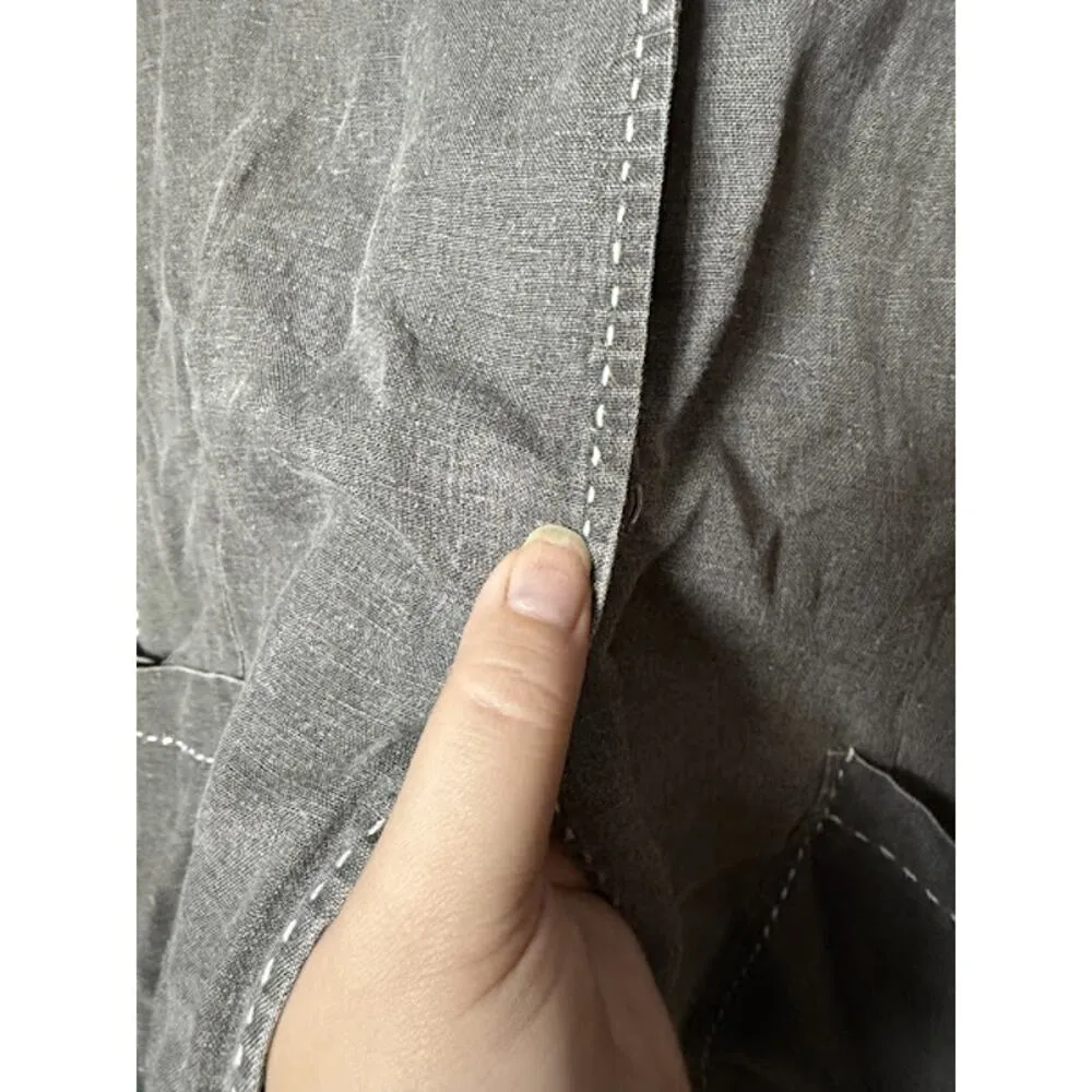 Charles Nolan Jean Jacket Women's Size 14 100% Linen Faded Black Contrast Stitch Gray - Image 3