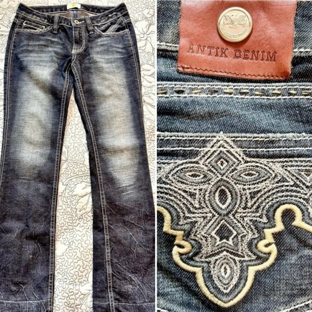 ANTIK Bootcut Low Rise Embroidered Pocket Jeans *Length Altered* Sz 26P💛 - Image 2