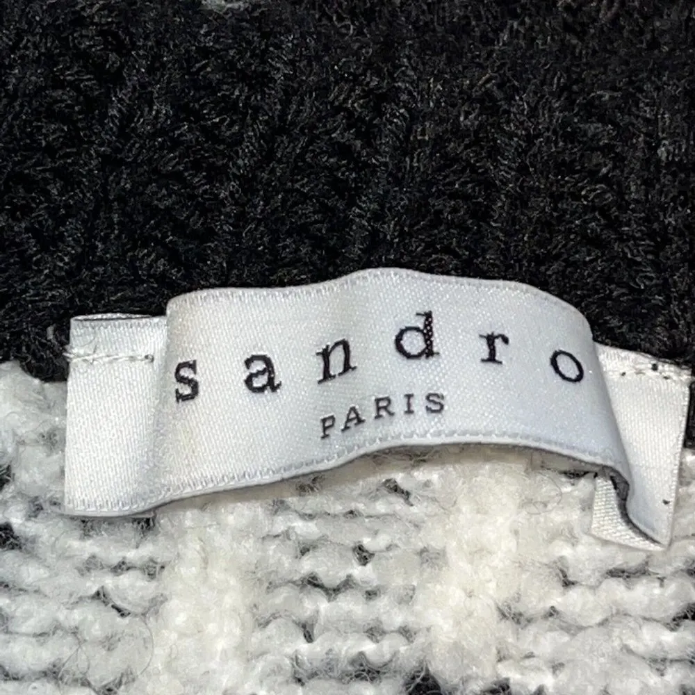 Sandro Houndstooth Sweater Black White Chunky Knit Oversized Women Medium Wool - Image 7