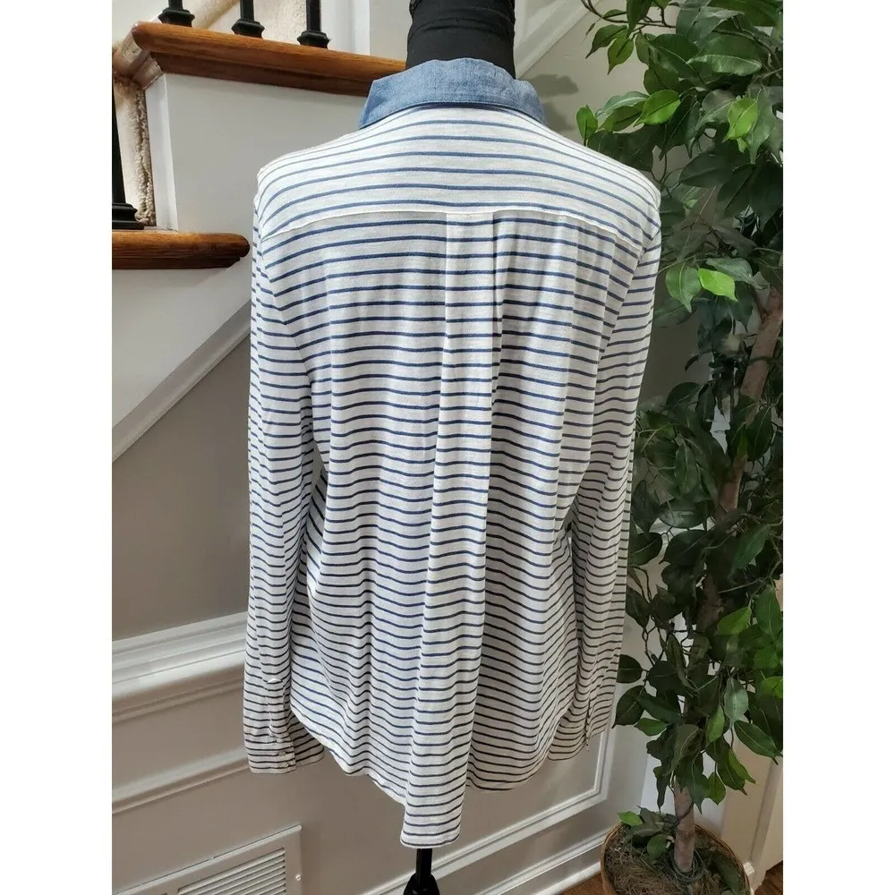 White & Blue Women's 100% Cotton Long Sleeve Collared Button Down Casual Shirt Size undefined - Image 7