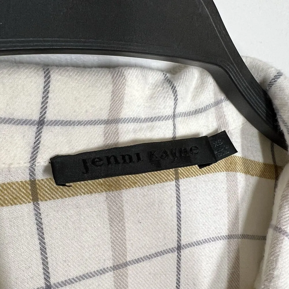 Jenni Kayne Sz XS Flannel Pajama Top Button Front Plaid Ivory - Image 5
